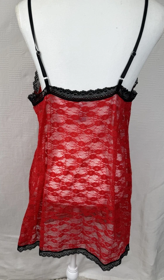 Mini Vestido sin Mangas de Encaje Rojo Transparente Y2K Negro Borde de Encaje Para Mujer XL 16/18 Coqueta De Colección Foto 4 de 4