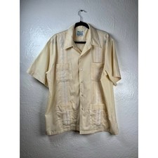 Haband Guayabera Shirt Mens XL Cream Lace Embroidered Cuban Mexican Wedding