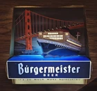 VTG BURGERMEISTER BEER LIGHTED ADVERTISING SIGN W/ GOLDEN GATE BRIDGE BY SCHUTZ