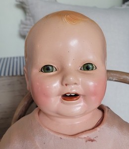 Antique 21" Chuckles Century Lg. Doll. Sleep Eyes Teeth Vintage Dress. Precious!