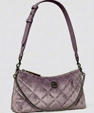 Tory Burch Willa Zip Quilted Handbag Lilac Gunmetal NWT New