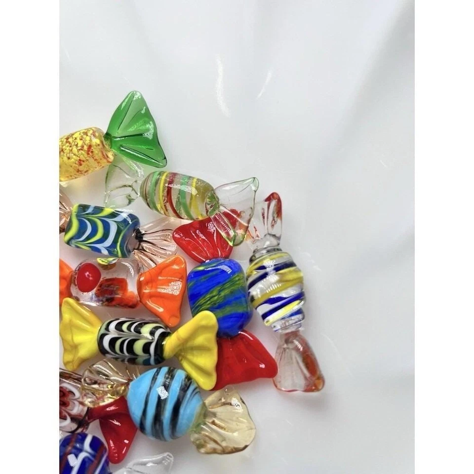 Piezas de caramelo de vidrio de colección soplado a mano en multicolor estilo Murano de 2" de largo. 11 Piezas Foto 3 de 4