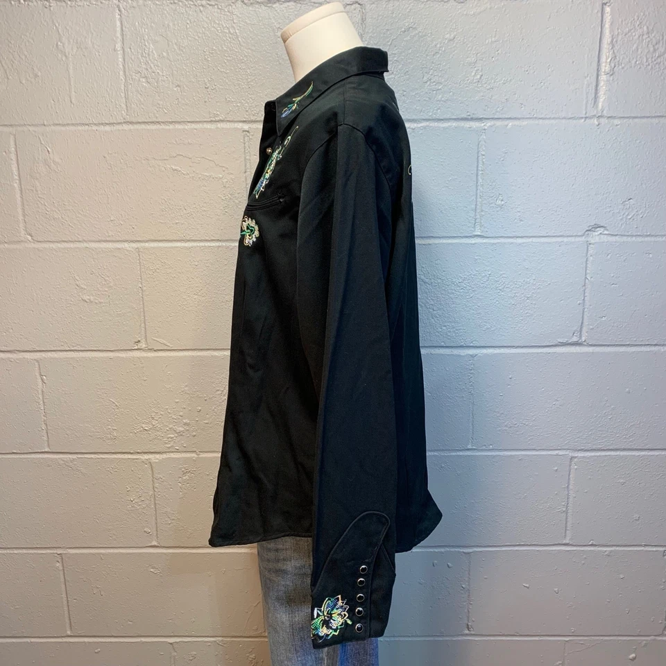 Camisa Roper Western Negra Bordada Floral Perla A Presión Manga Larga Para Mujer XL Foto 3 de 4