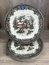 ROYAL STAFFORD CHRISTMAS VILLAGE SNOWMAN DINNER PLATES(s) - SET OF 4 - NEW