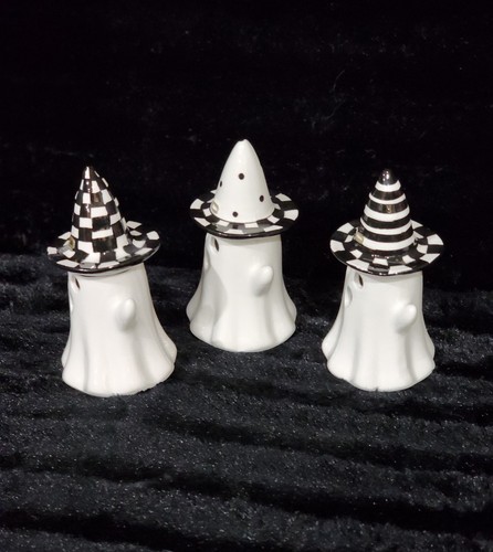 Sombrero de bruja blanco negro fantasmas de cerámica con 3 luces LED 5,5" estilo MacKenzie cortesano - Imagen 5 de 15