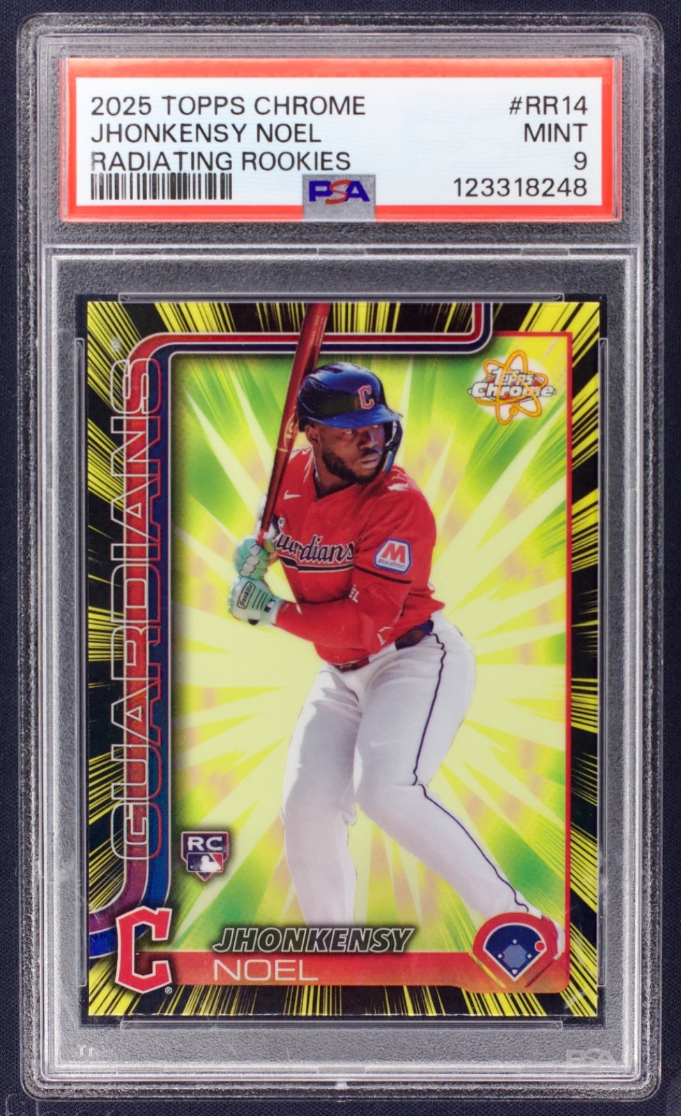 2025 Topps Chrome Radiating Rookies SP Jhonkensy Noel #RR-14 (RC) PSA 9
