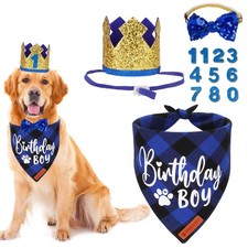 ADOGGYGO Dog Birthday Party Supplies, Blue Plaid Boy X-Large,