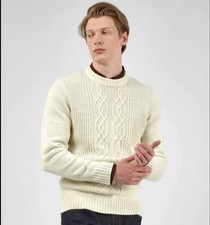 New 109 BEN SHERMAN Size Large Cable Crew Sweater Ivory