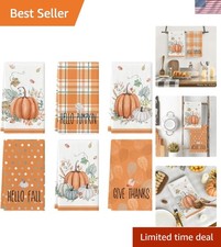 Set of 6 Watercolor Pumpkin Fall Kitchen Towels - Ultra Absorbent, 18x26 in