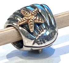 RETIRED PANDORA 790249 Shell with Starfish 14K & Sterling Silver Stamped ALE 925