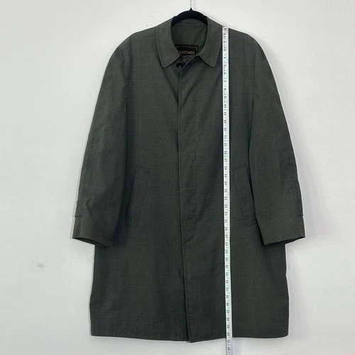 VTG Hastings Mens Mac Coat 40 M Olive Gray Glen Plaid Trench Overcoat Heritage image 5
