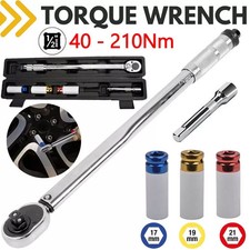 1/2 inch Ratchet Torque Wrench 40 - 210Nm + 3 Impact Sockets 17mm 19mm 21mm UK