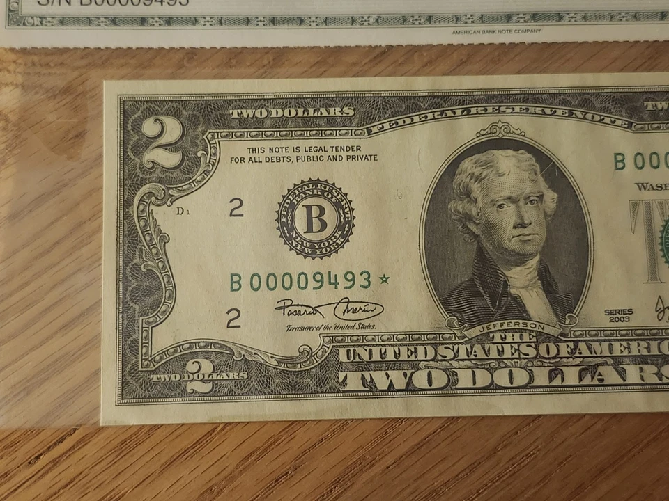 2003 $2 "STAR NOTE CGA CERTIFIED 65 B00009493* NEW YORK DISTRICT LOW SERIAL  - Image 2 of 4