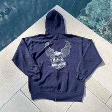 Vintage Hoodie 1980s Harley-Davidson Eagle Zip Up Made in USA Navy Size M