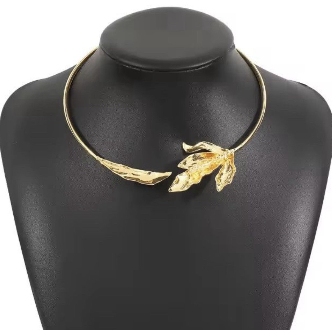 Necklace Flower Zara Choker Statement Gold Open Leaf Petal Collar Boho Maple