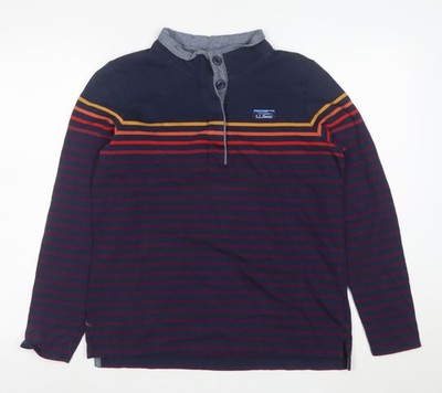 L.L.Bean Herren Henley Sweatshirt blau gestreift M Langarm Baumwolle