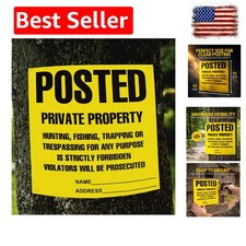 Posted Sign No Hunting No Trespassing 11 x 11 Inch, Yellow Private Property...