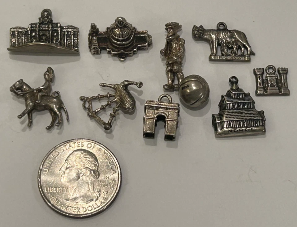 VTG Sterling Silver Lot of 10 Charm Bracelet Pendants 23.1 Grams - Image 3 of 3