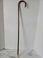 Vintage Antique Oak Bamboo Crook Handle Classic Walking Stick Cane 34  Long