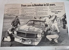 1970 AMC JAVELIN MARK DONOHUE TRANS-AM RACING ORIGINAL 2-PAGE PRINT AD (JA1214
