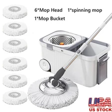 360° Spin Mop and Bucket Set with 6 Replacement Refills Rotary Mop Set USA