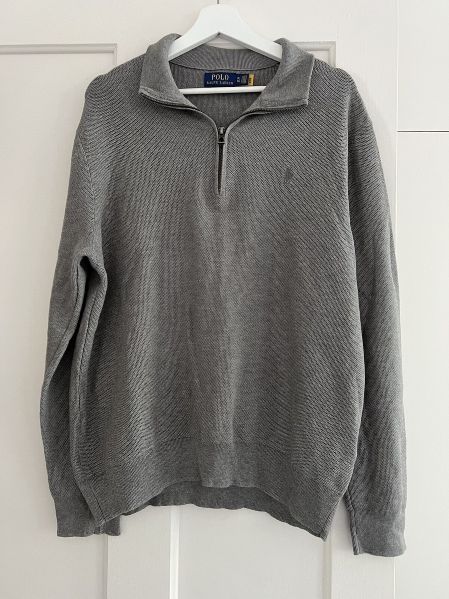 Navy Ralph Lauren Mens Half Zip Grey Jumper Polo Ralph Lauren