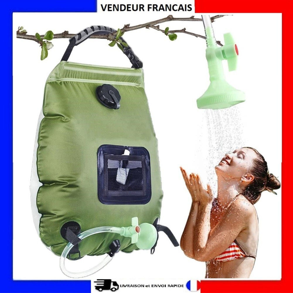 Sac de douche solaire camping 20L pliable et matériel de randonnée extérieur