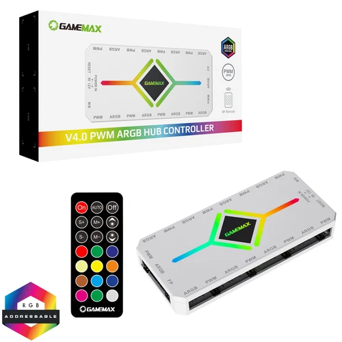 GameMax ARGB PWM V4.0 White Controller 9 Port 8 x Fans Hub  SATA Power RF Remote