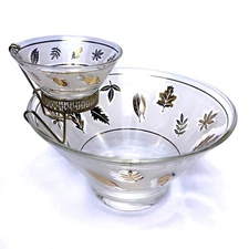 Vintage 1960s Libbey Golden Folliage Chip and Dip Set By G. Reeves w/ Clip