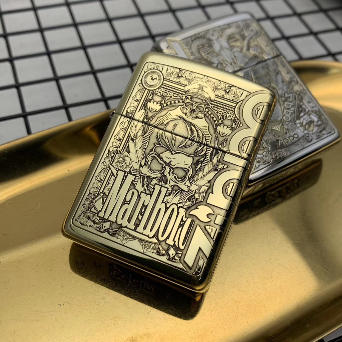 Zippo Marlboro Armor Copper Deep Engraved Gold/Silver