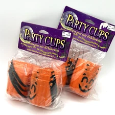 NEW Vtg 1995 Halloween Party Cups, 12 Jack O'Lantern Bucket Cups, Paper Magic