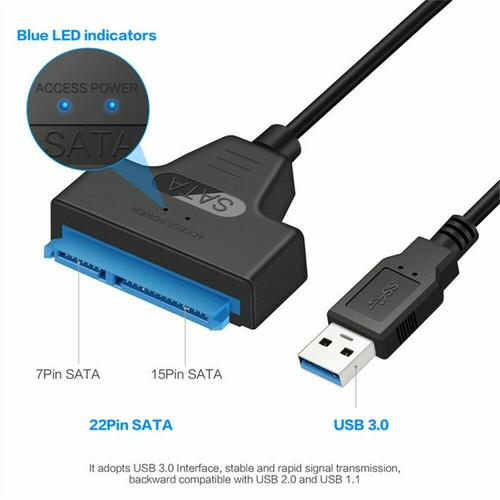 Cable USB 3.0 a SATA 22 Pin 2.5 pulgadas Adaptador de Disco Duro SSD Conector - Imagen 3 de 10