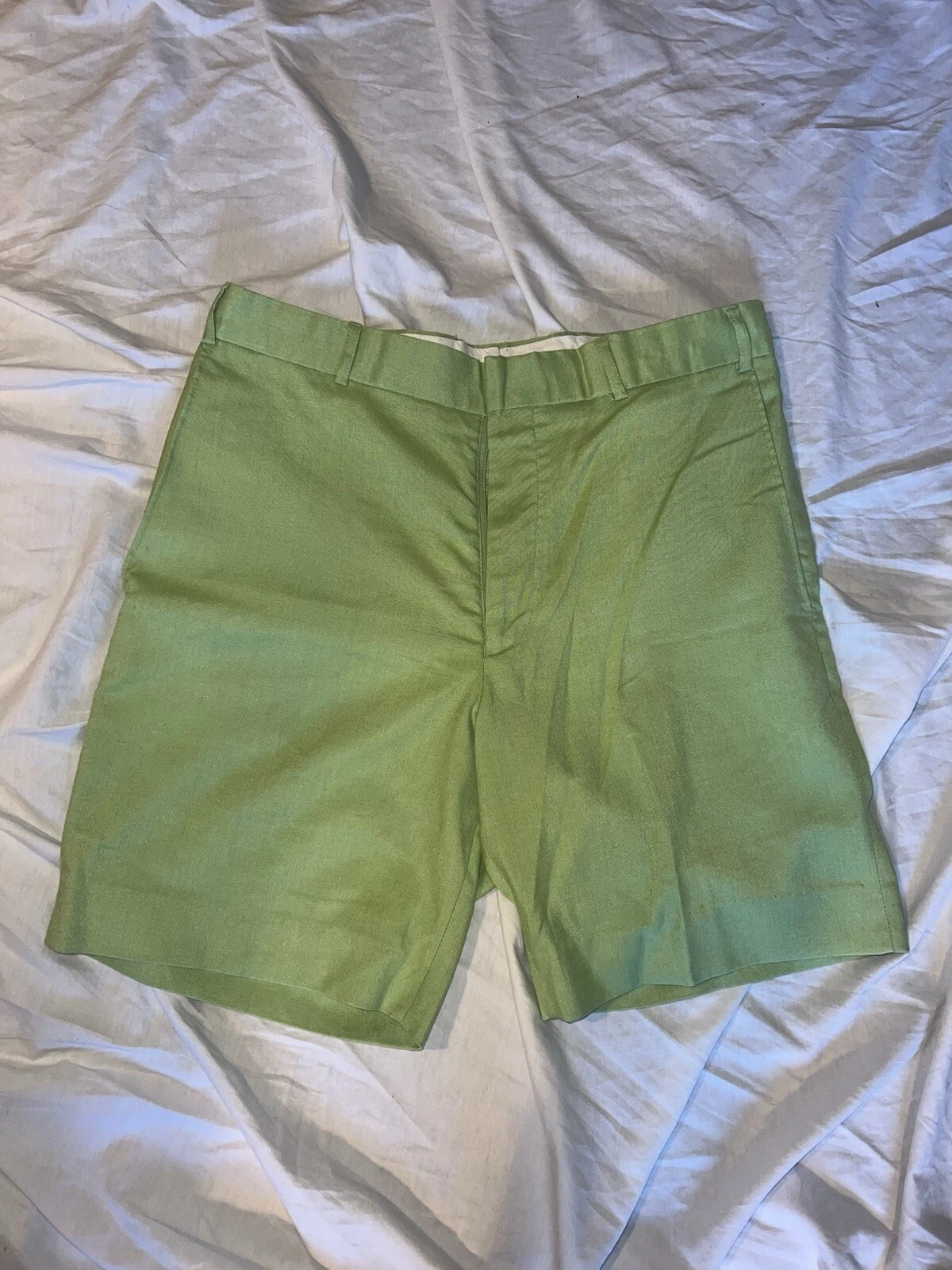 Vtg Smith’s Bermuda Pastel Lime Green Islander Linen Blend Shorts 34 High Waist