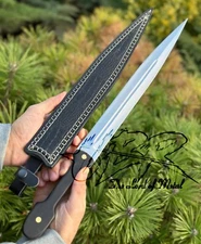 UBR CUSTOM HANDMADE D2 TOOL STEEL CAUCASIAN DAGGER SWORD WITH LEATHER SHEATH