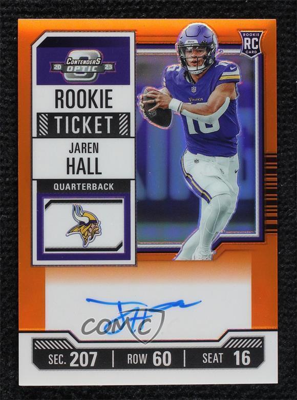 2023 Contenders Optic Rookie Ticket Orange Prizm 4/50 Jaren Hall Rookie Auto RC