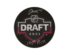 Jack Matier Autographed 2021 NHL Draft Puck Inscribed 