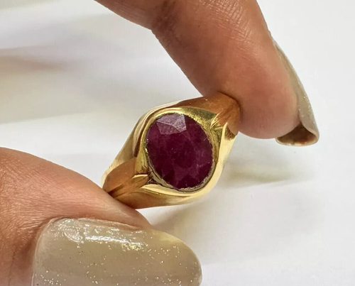 Natural Red Ruby Solid 925 Silver Gold Plated Men's Ring SZ 8.5 US 6.02 Grams - Picture 4 of 9