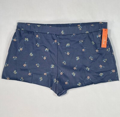 Colsie Lounge Shorts Women XL Fleece Raw Hem Pull On Lounge Bottoms Blue Floral 