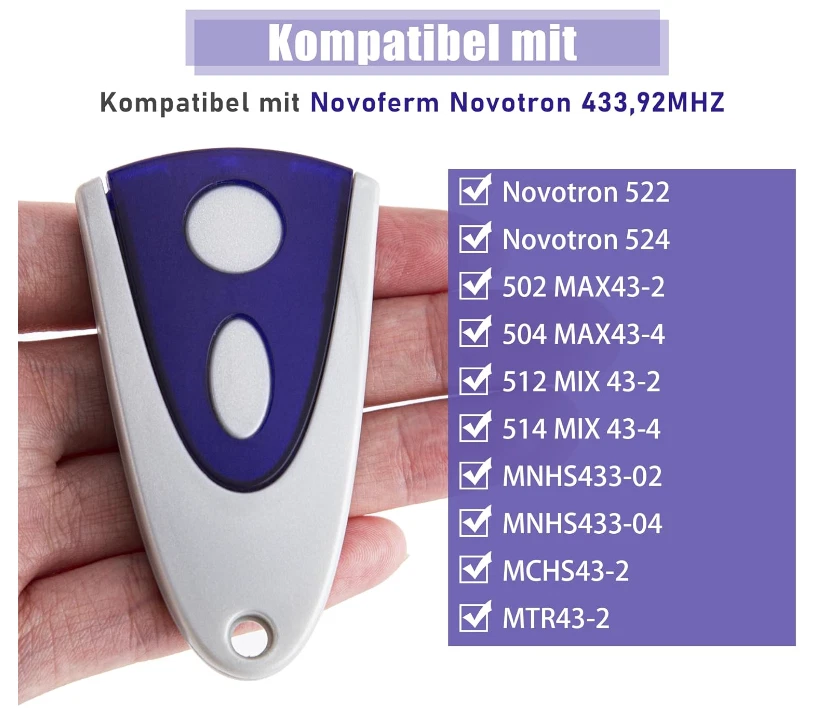 1 Stück Ersatz Handsender für Novoferm NOVOTRON 502 MAX43-2 512 MIX43- - Bild 3 von 4