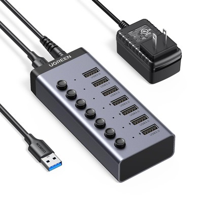 UGREEN Powered USB 3.0 Hub, 7-Port USB Adapter with 4 Smart Charging Ports, U...