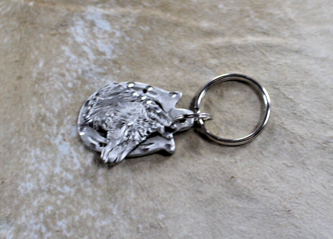 Llama Key Ring 2 x 1.50 in Horseshoe Diamond cut Pewter Handcrafted
