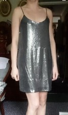 Zara Dark Grey Sequin Strapy Dress Size L UK 14 BNWT