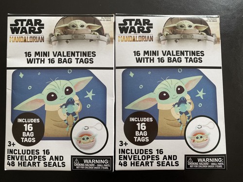 2 Boxes Star Wars Mandalorian Baby Yoda 32 Valentines Cards Envelopes & Bag Tags