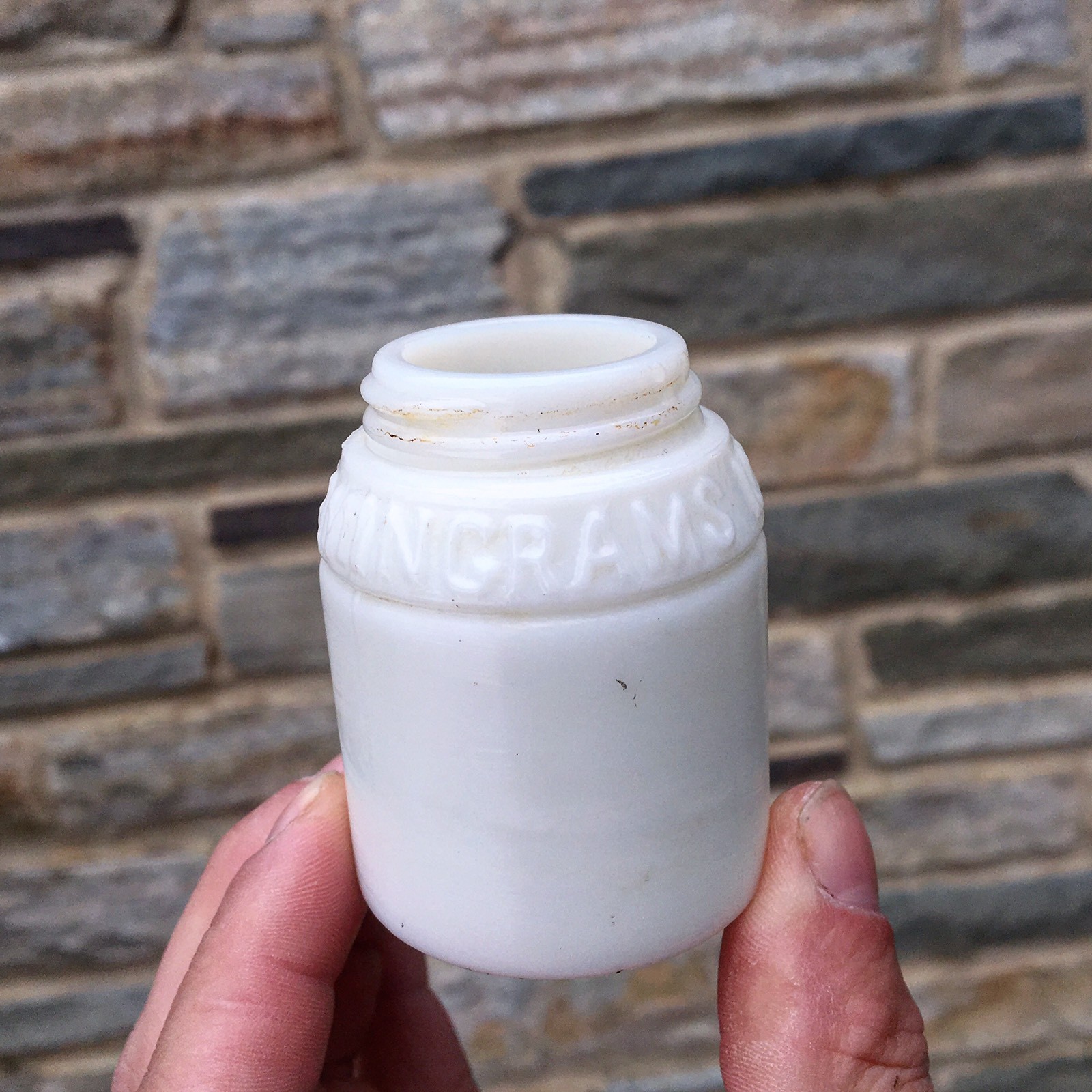 Blown Milk Glass Jar Ingram's Milkweed Cream Detroit MI Lotion Early