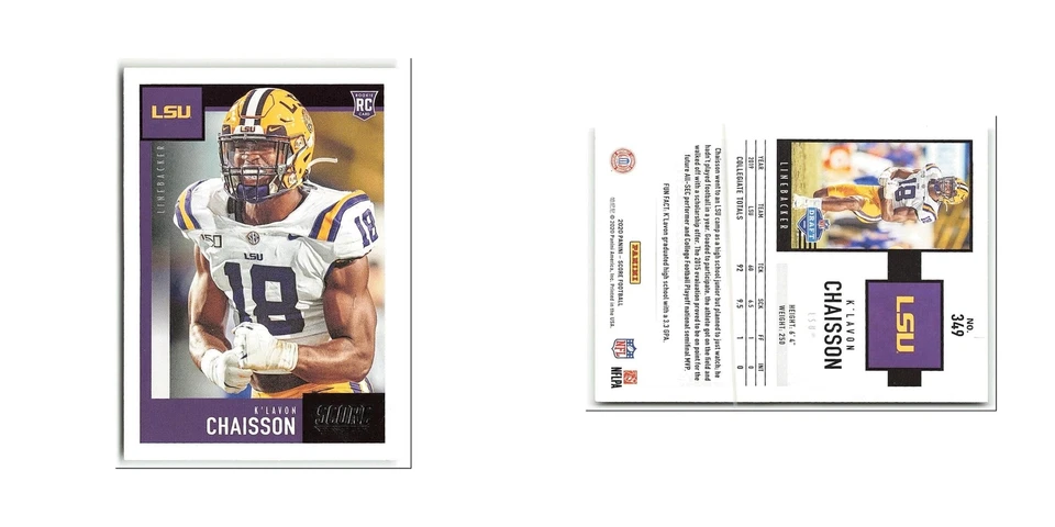 K'Lavon Chaisson Rookie 2020 Score #349 LSU Tigers Football Card NM - Image 3 of 3