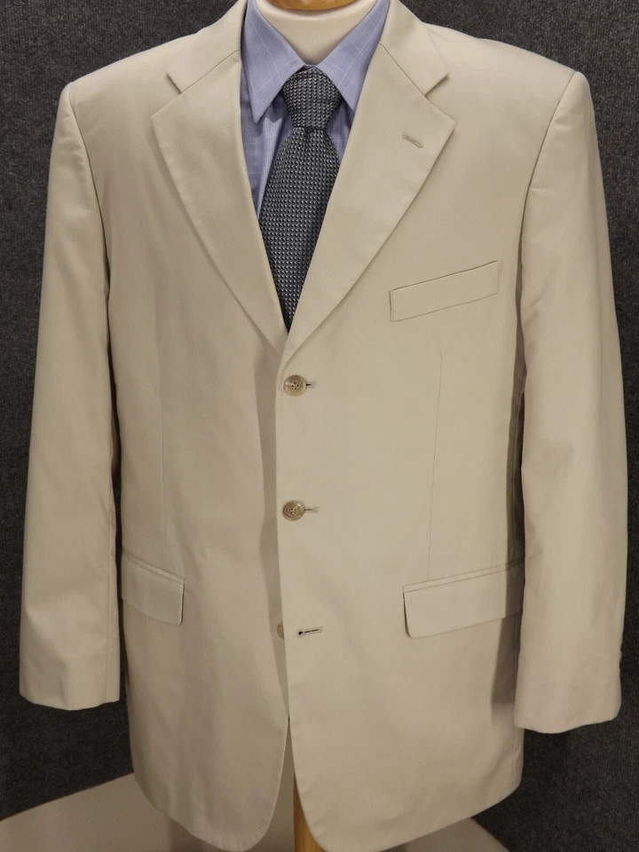 Brooks Brothers 346 Suit 43L Stretch Khaki Cotton 34x32 Pleated Pants 3 Btn - Image 2 of 4