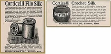 2 1892 1894 Corticelli filo Silk Crochet Spools Hobby Embroidery Sewing Ads