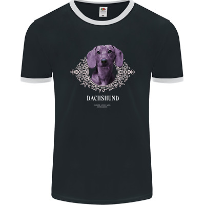 Fruit of the Loom Herren Ringer Maglietta Dachshund Print, Schwarz/Weiß
