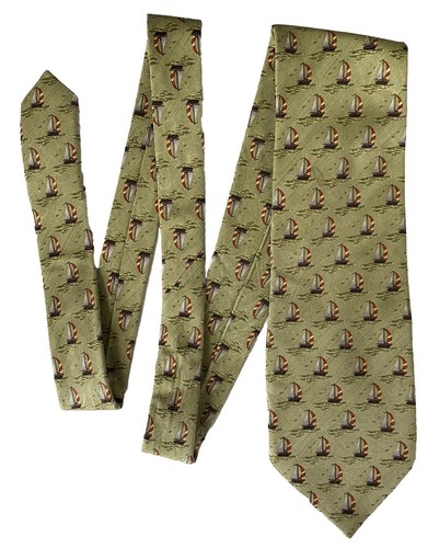Green Sailboat Check Pattern Tommy Bahama Silk Neck Tie Necktie Handmade 59" x 3
