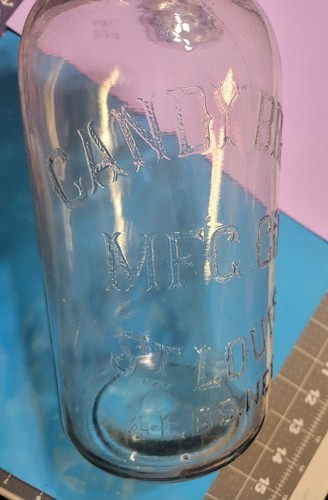 Vintage Candy Bros Store Display 4 Lb Glass Jar With Cover Bottle - Picture 4 of 14